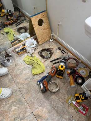 Toilet Replacement, Floor Repair and New Pipe Installation
